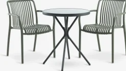 RADSTRUP + NABBENMesa RADSTRUP Ø60 negro + 2 sillas NABBEN verde oliva
