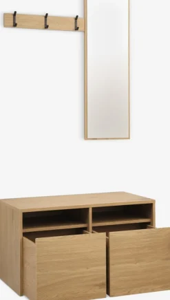 RAVSTEDMueble recibidor RAVSTED espejo 2 cajones color roble cálido