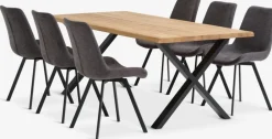 ROSLEV + HYGUMMesa ROSLEV L200 roble natural + 4 sillas HYGUM gris