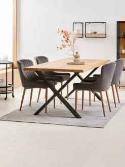 ROSLEVMesa de comedor ROSLEV 95x200 roble natural/negro
