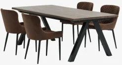 SANDBY + PEBRINGEMesa SANDBY L210 roble oscuro + 4 sillas PEBRINGE marrón