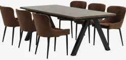 SANDBY + PEBRINGEMesa SANDBY L210 roble oscuro + 4 sillas PEBRINGE marrón