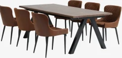 SANDBY + PEBRINGEMesa SANDBY L210 roble oscuro + 4 sillas PEBRINGE marrón