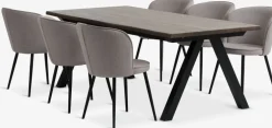 SANDBY + RISSKOVMesa SANDBY L210 roble oscuro + 4 sillas RISSKOV gris claro