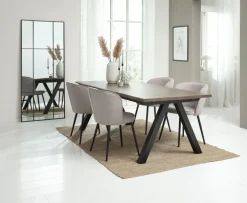SANDBY + RISSKOVMesa SANDBY L210 roble oscuro + 4 sillas RISSKOV gris claro