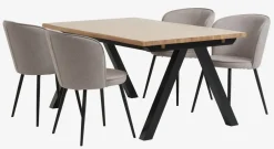 SANDBY + RISSKOVMesa SANDBY L160 roble natural + 4 sillas RISSKOV gris claro