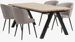 SANDBY + RISSKOVMesa SANDBY L210 roble natural + 4 sillas RISSKOV gris claro
