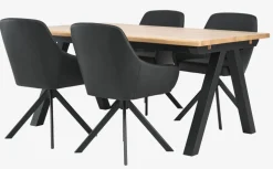 SANDBY + ROSTRUPMesa SANDBY L160 roble natural + 4 sillas ROSTRUP negro