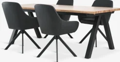SANDBY + ROSTRUPMesa SANDBY L210 roble natural + 4 sillas ROSTRUP negro