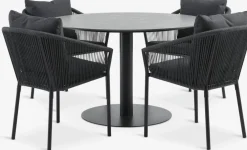 VAMDRUP + GILJAMesa VAMDRUP Ø120 + 4 sillas GILJA gris