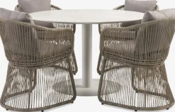 VAMDRUP + STORDALENMesa VAMDRUP Ø120 beis + 4 sillas STORDALEN natural