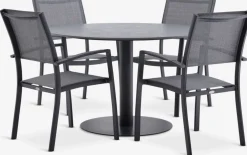 VAMDRUP + STRANDBYMesa VAMDRUP Ø120 + 4 sillas STRANDBY gris