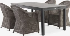 VATTRUP + GAMMELBYMesa VATTRUP L172/276 negro + 4 sillas GAMMELBY gris