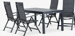 VATTRUP + MYSENMesa VATTRUP L172/276 negro + 4 sillas MYSEN gris