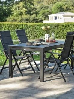 VATTRUP + MYSENMesa VATTRUP L172/276 negro + 4 sillas MYSEN gris