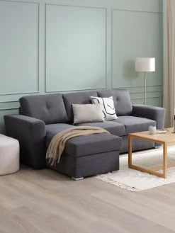 VEJLBYSofá cama con chaise longue VEJLBY tela gris oscuro
