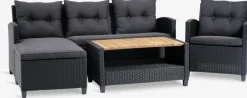 VENConjunto muebles jardín VEN 4 plazas con chaise longue negro
