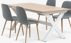 VISLINGE + JONSTRUPMesa VISLINGE L190 natural + 4 sillas JONSTRUP azul claro