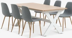 VISLINGE + JONSTRUPMesa VISLINGE L190 natural + 4 sillas JONSTRUP azul claro